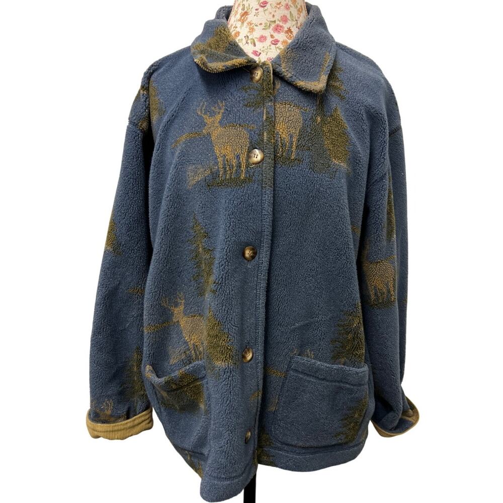🦌 Liz Claiborne Lizwear Blue Fleece Jacket – Rustic Cabin Outdoor Cozy Wear